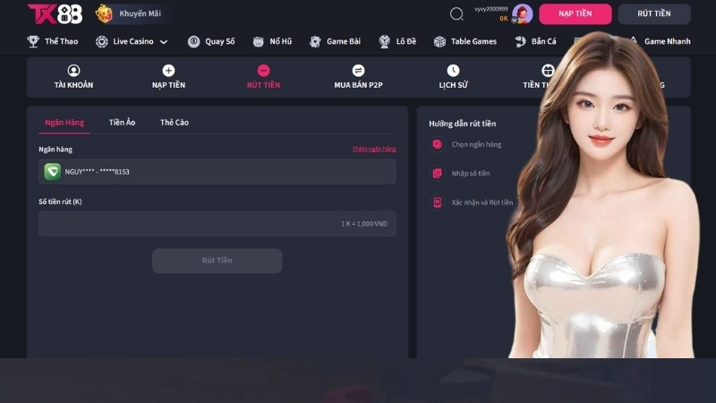 Hướng dẫn rút tiền TX88 chi tiết