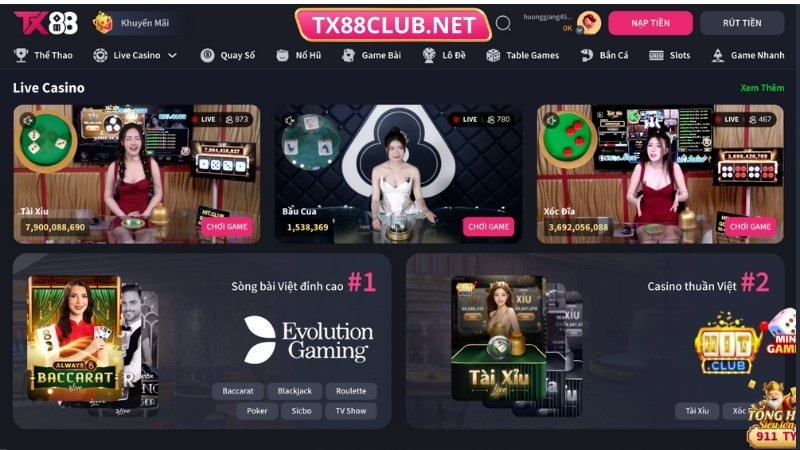Kho game cá cược tại TX88