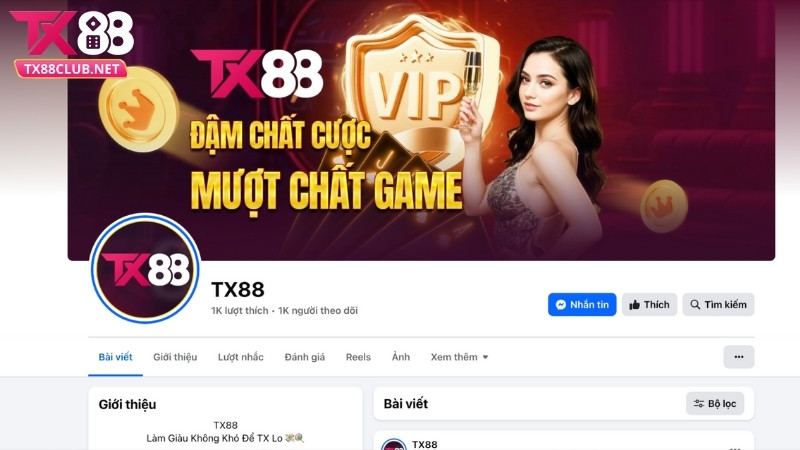 Liên hệ TX88 qua fanpage facebook